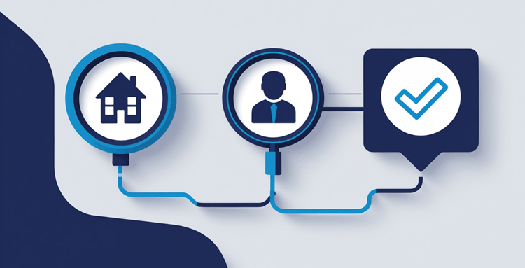 Infographic showing steps of address lookup process with connected icons
