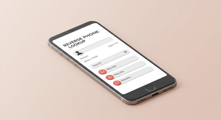 Smartphone interface showing reverse phone lookup tool in action