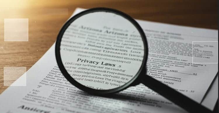 Arizona legal documents with magnifying glass highlighting privacy laws