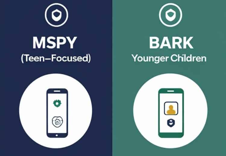 Comparison chart showing different use cases for mSpy and Bark parental control apps
