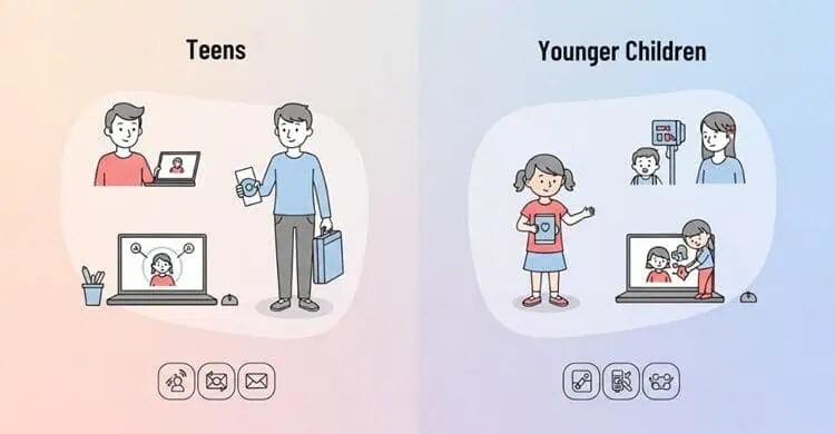 Comparison illustration of Bark's features for teens versus younger children