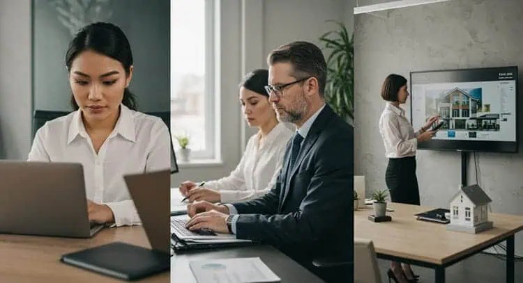 Different professionals using phone lookup tools in their work environments