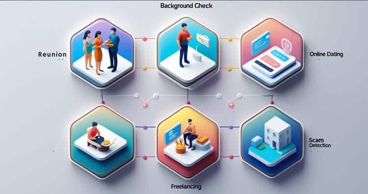 Hexagonal grid showing six different use cases for identity verification services