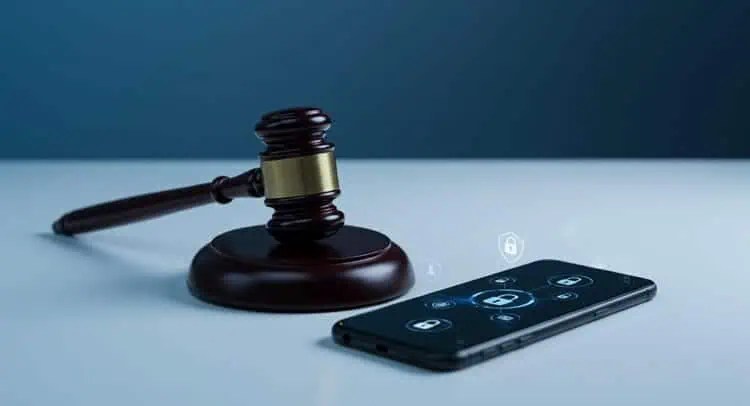 Legal concept of phone tracking with gavel and smartphone
