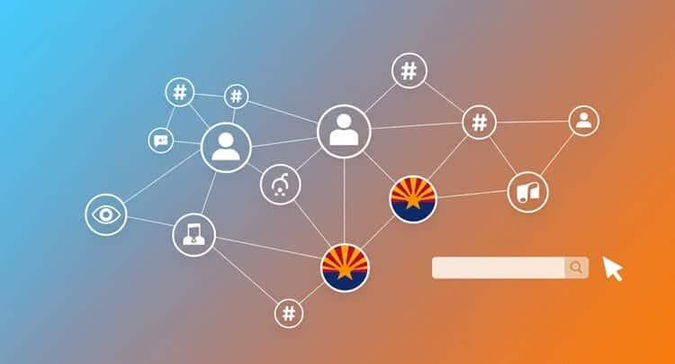 Network diagram of social media platforms with Arizona-specific search elements