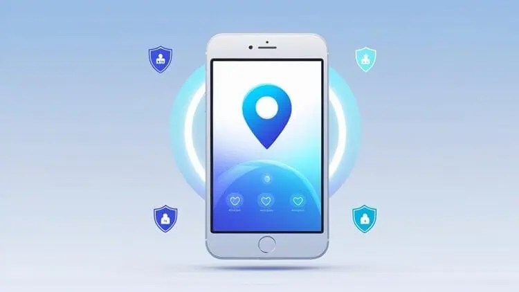 Secure phone tracking illustration with location pin and security elements