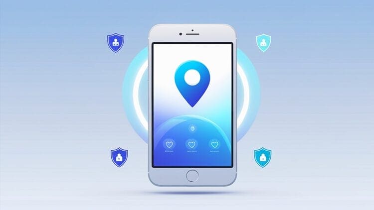 Secure phone tracking illustration with location pin and security elements