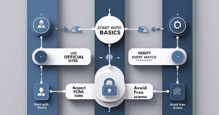 Step-by-step flowchart showing legal Kansas people search process with compliance indicators