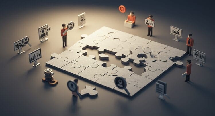 Visual representation of common people-search challenges with puzzle pieces and search tools