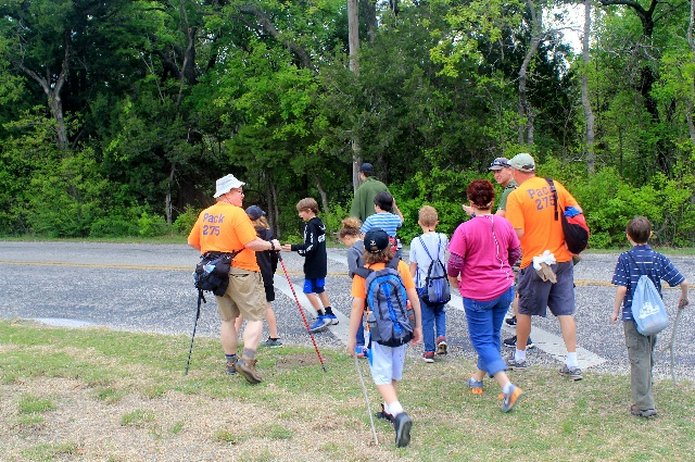 Crossing the street on our hiking at Cleburne State Park, Texas.