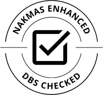 Black and white martial arts badge with checkmark and "Nakamash Enhanced DBS Checked" text.