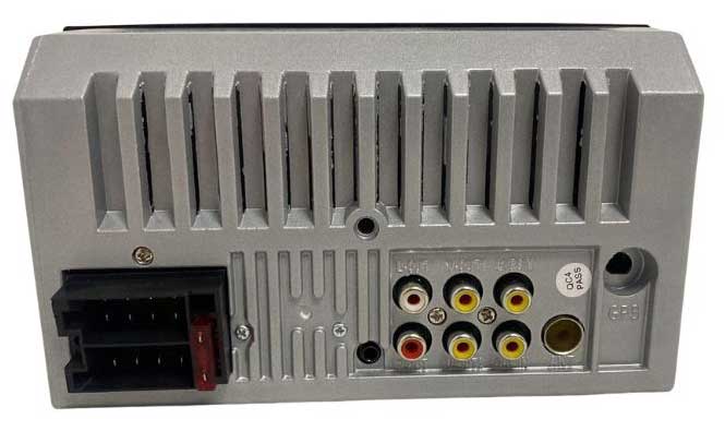 Gitterkühlkörper für Autoradio, Rückseite mit Anschlussbuchsen und Kühlrippen.