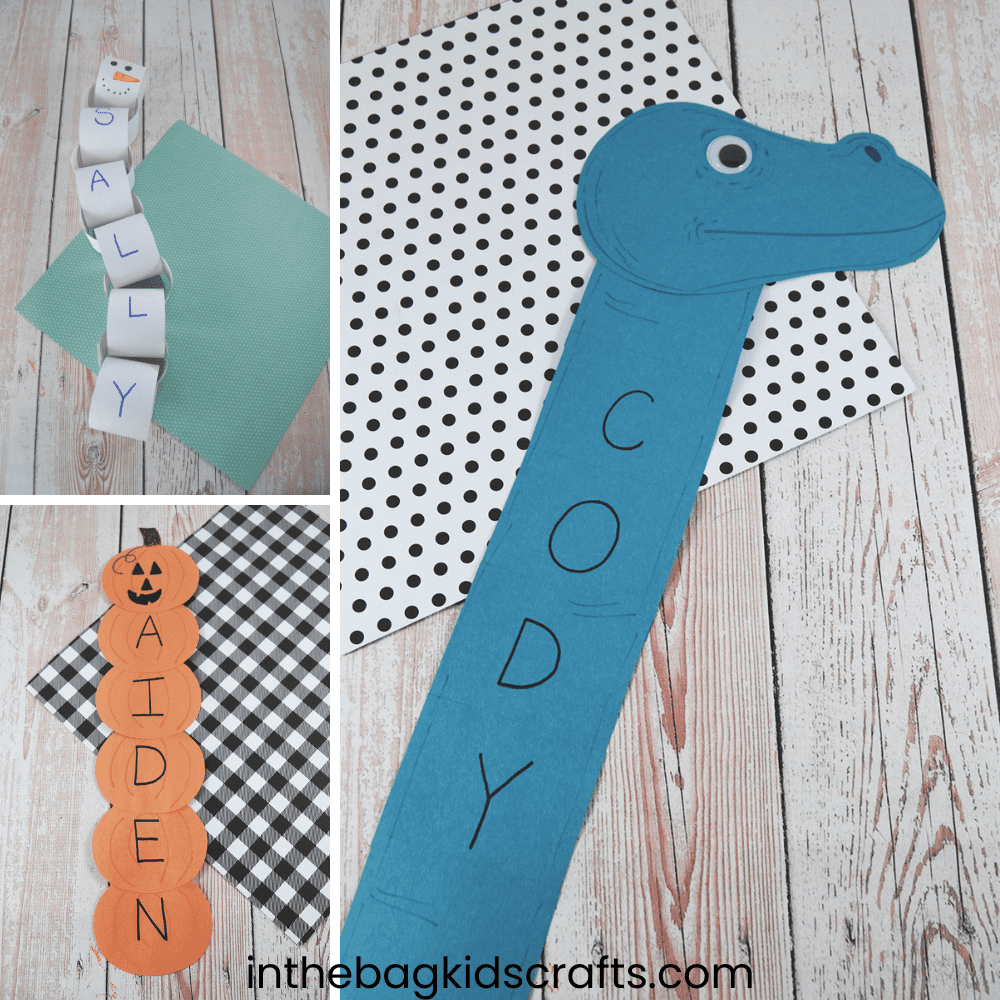 Name crafts snowman, pumpkins and dinosaur 