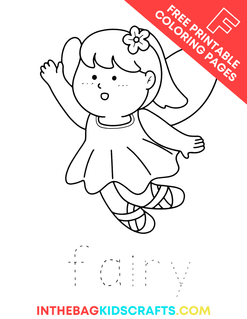 F is for Fairy coloring page 