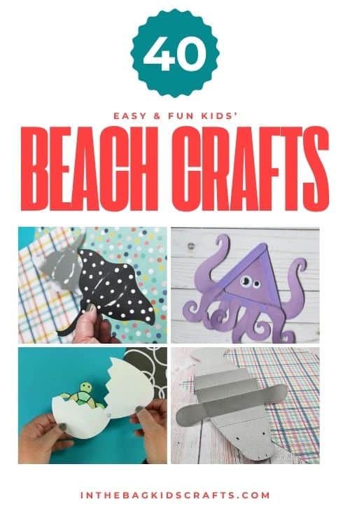 Collage of colorful beach crafts made from paper, clothespins, and other simple materials, perfect for kids’ summer activities and beach crafts projects.