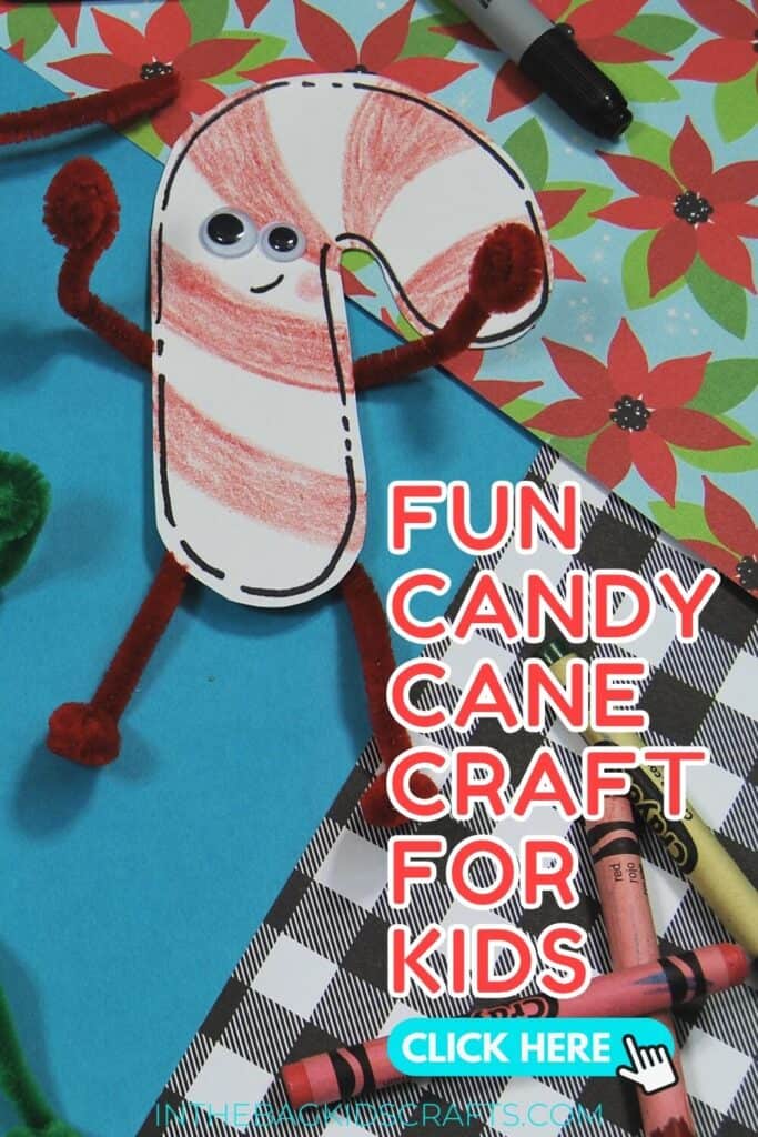 A colorful Christmas craft featuring a simple candy cane craft, perfect as an easy craft for kids during the holiday season.