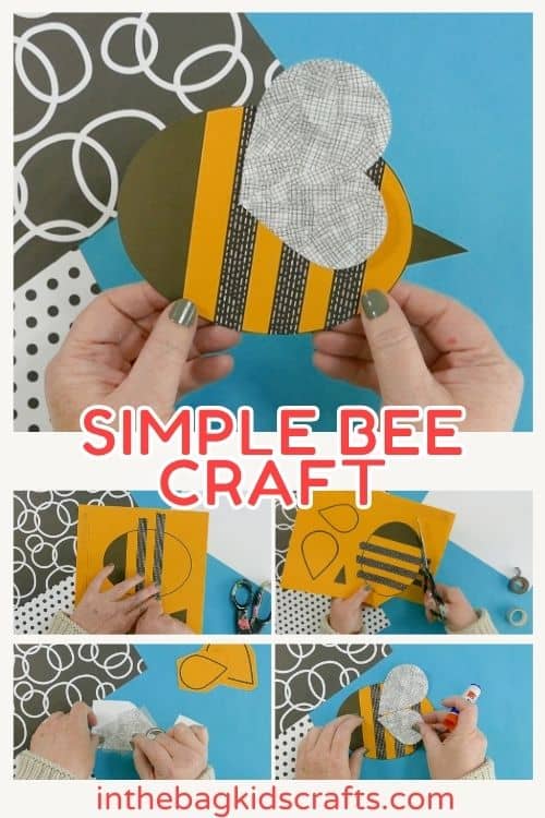 A cheerful preschool bee craft made from paper with stitched edges, designed as a fun fine motor activity for young kids to practice cutting and hand coordination skills.