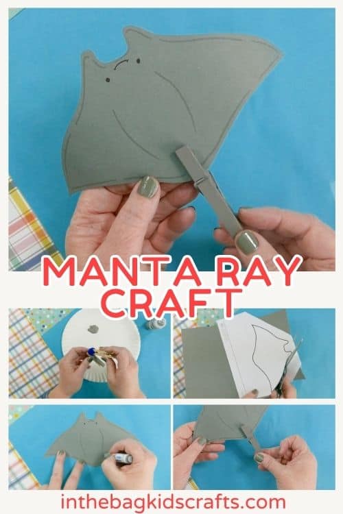 A simple manta ray craft for kids made from gray paper and a clothespin, perfect as a fun and interactive ocean craft for little ones.