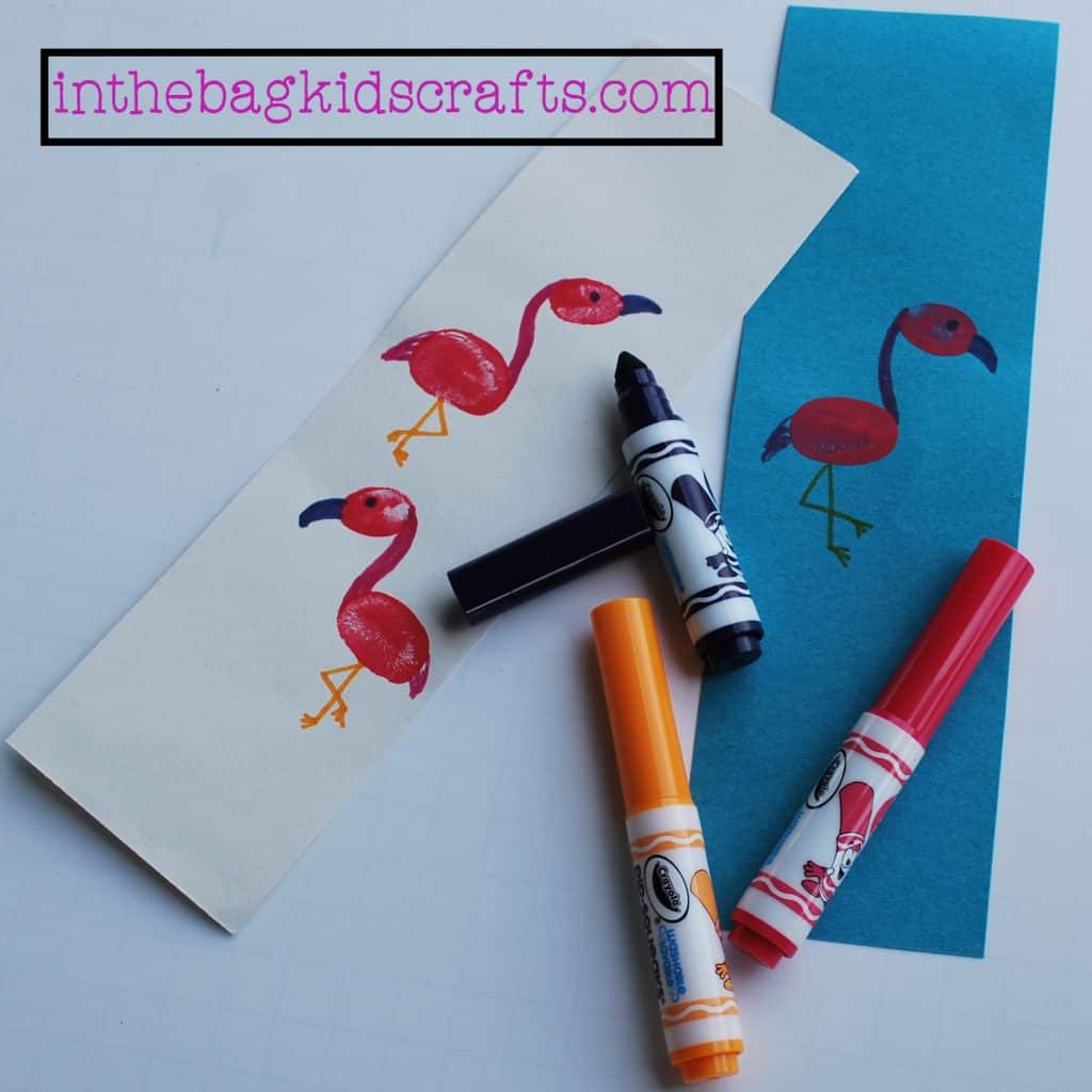 Easy Kids' Craft Fingerprint Flamingo Bookmark