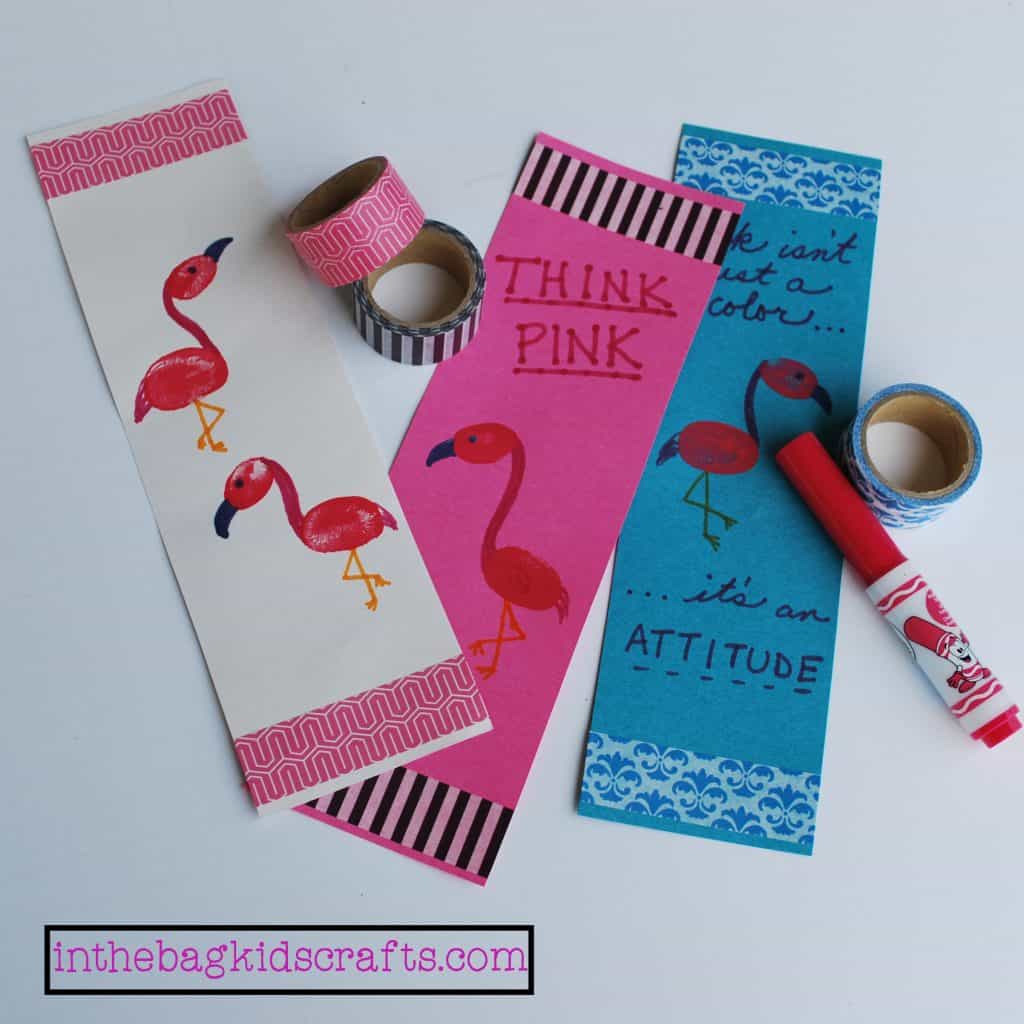 Easy Kids' Craft Fingerprint Flamingo Bookmark 