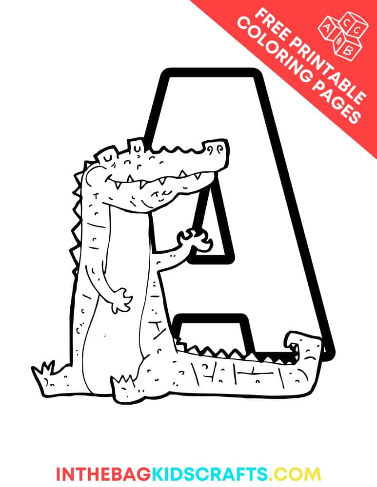 Coloring page featured the letter A and an alligator