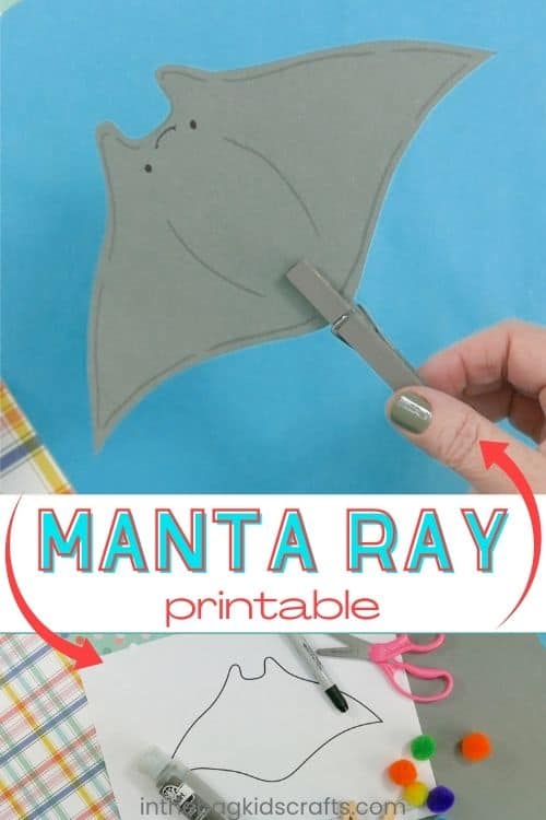 A simple manta ray craft for kids made from gray paper and a clothespin, perfect as a fun and interactive ocean craft for little ones.