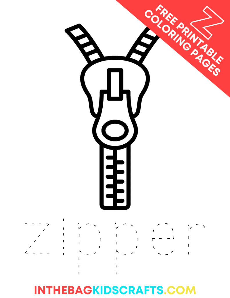 Letter Z Coloring page z is for zipper 