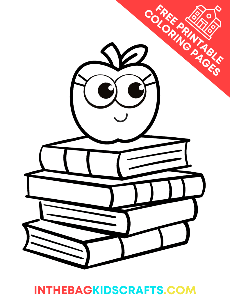 apple on books back to school coloring page 