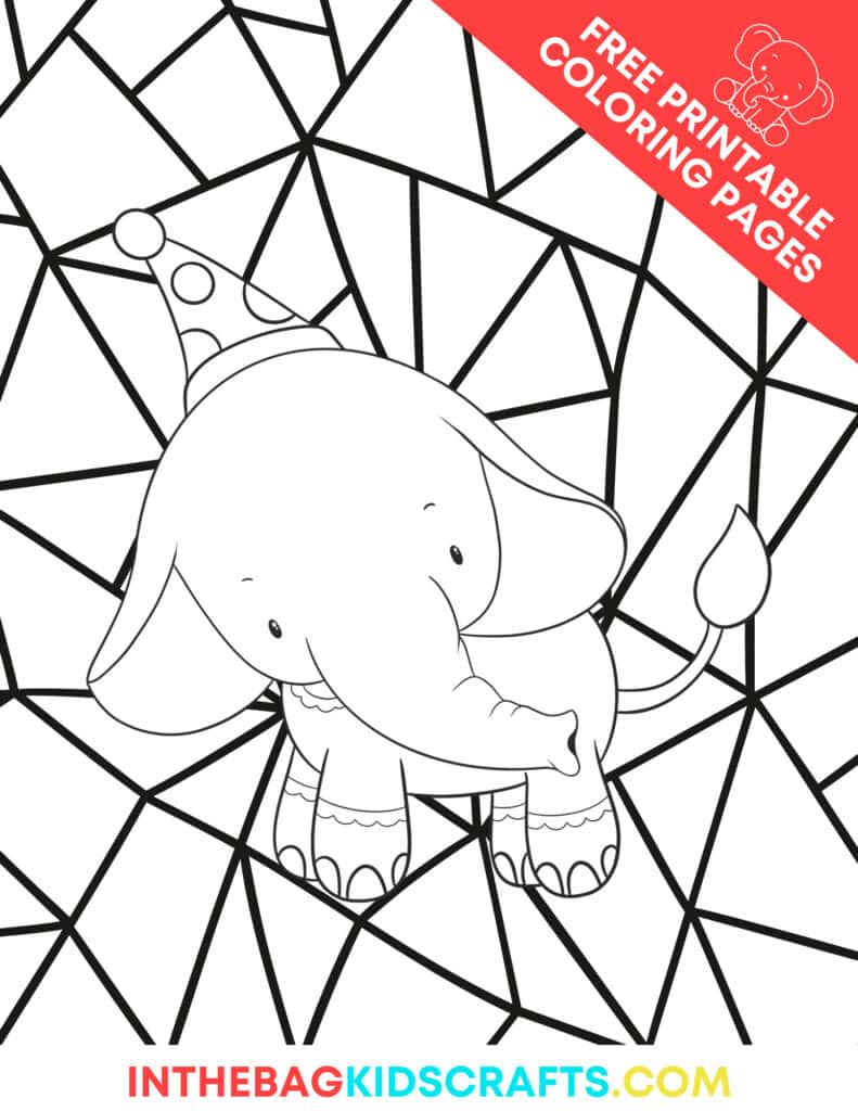 illustration of elephant with birthday hat coloring page for kids 