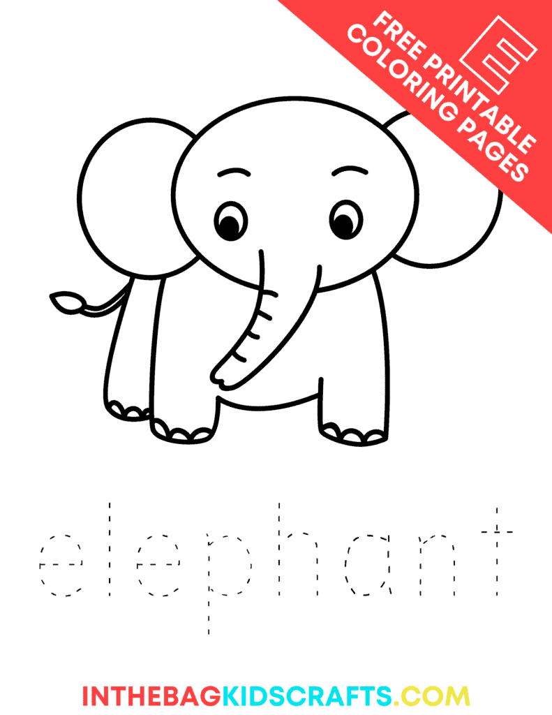 E is for elephant coloring page 