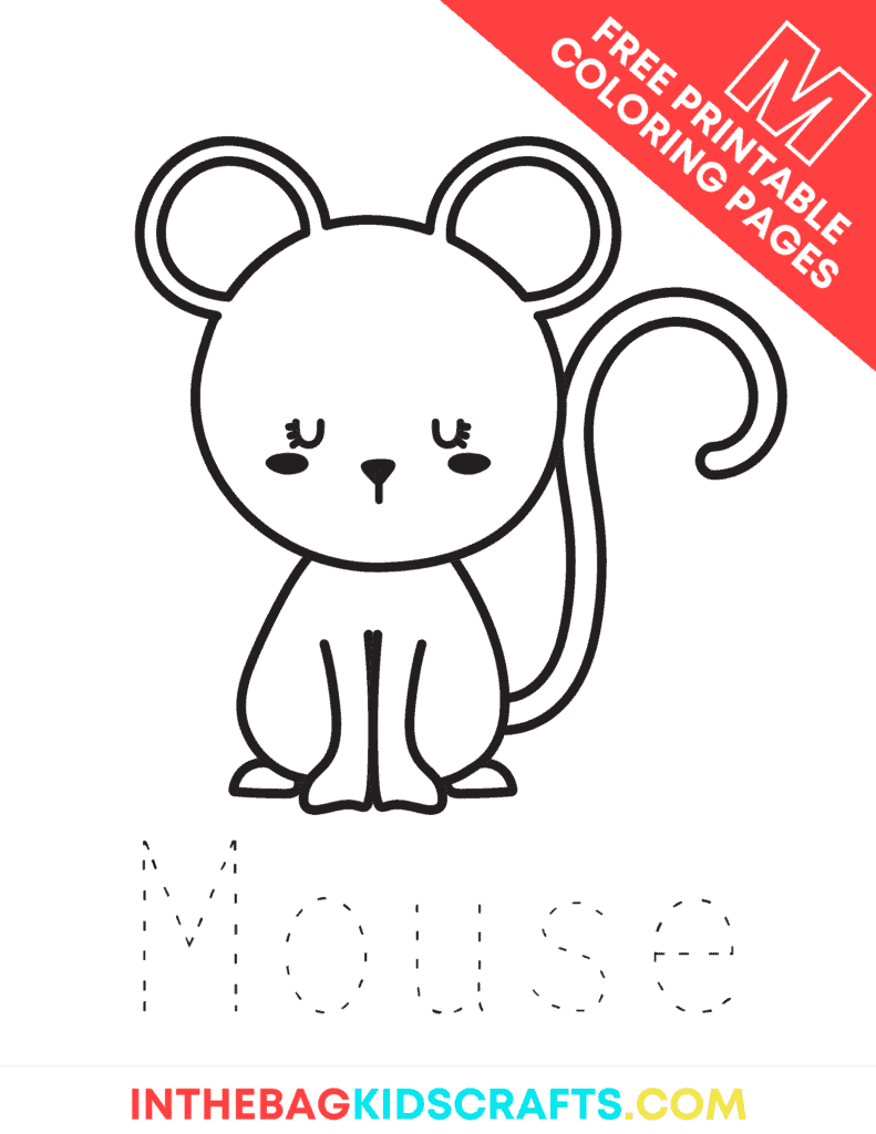 M is for Mouse coloring page 
