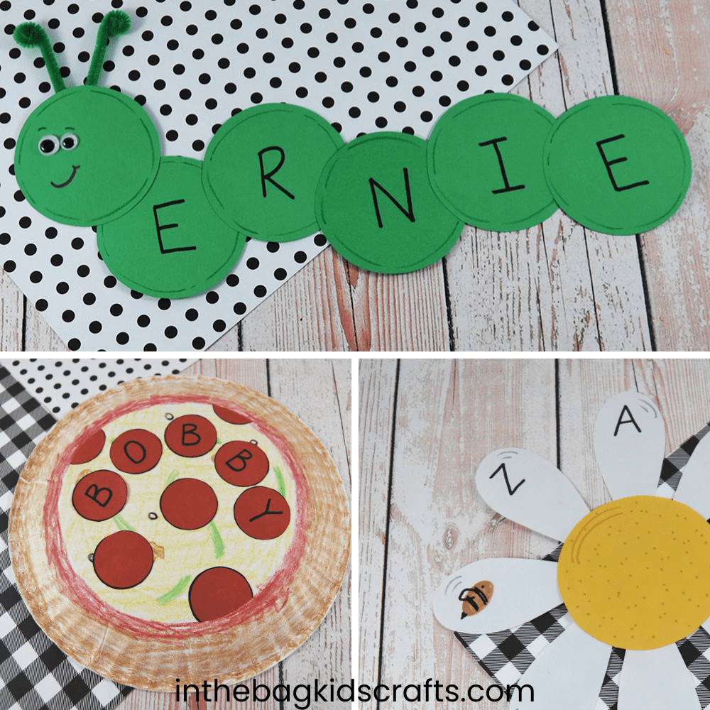 Name crafts caterpillar, pizza and flower 