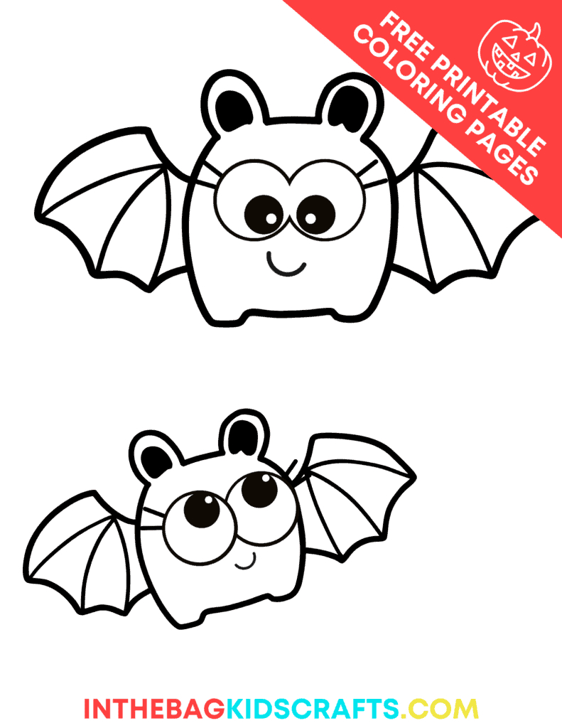 An image showing Halloween craft-themed, free printable coloring pages designed as a fun preschool craft and fine motor activity.  Bats coloring page