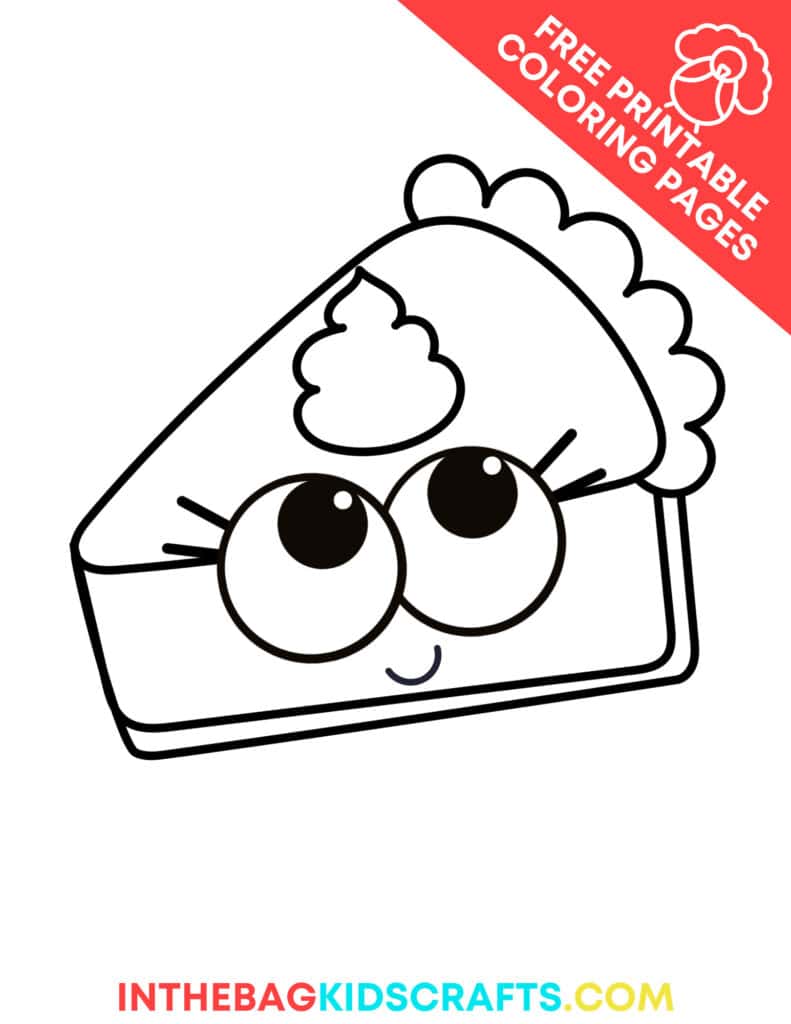 A set of free coloring pages featuring Thanksgiving-themed designs, ideal as a preschool craft for kids to enjoy and practice fine motor activity skills.  pumpkin pie coloring page 