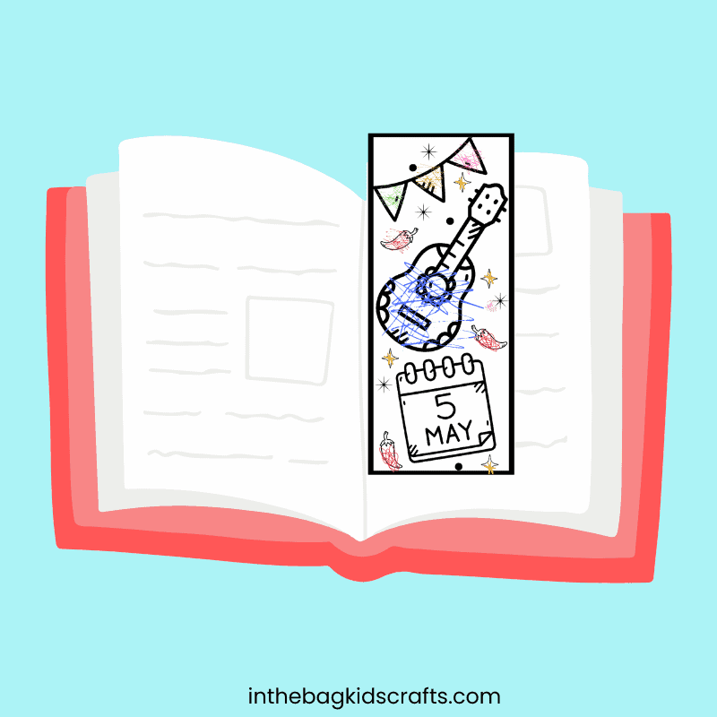 Cinco de Mayo craft bookmarks in use in book 