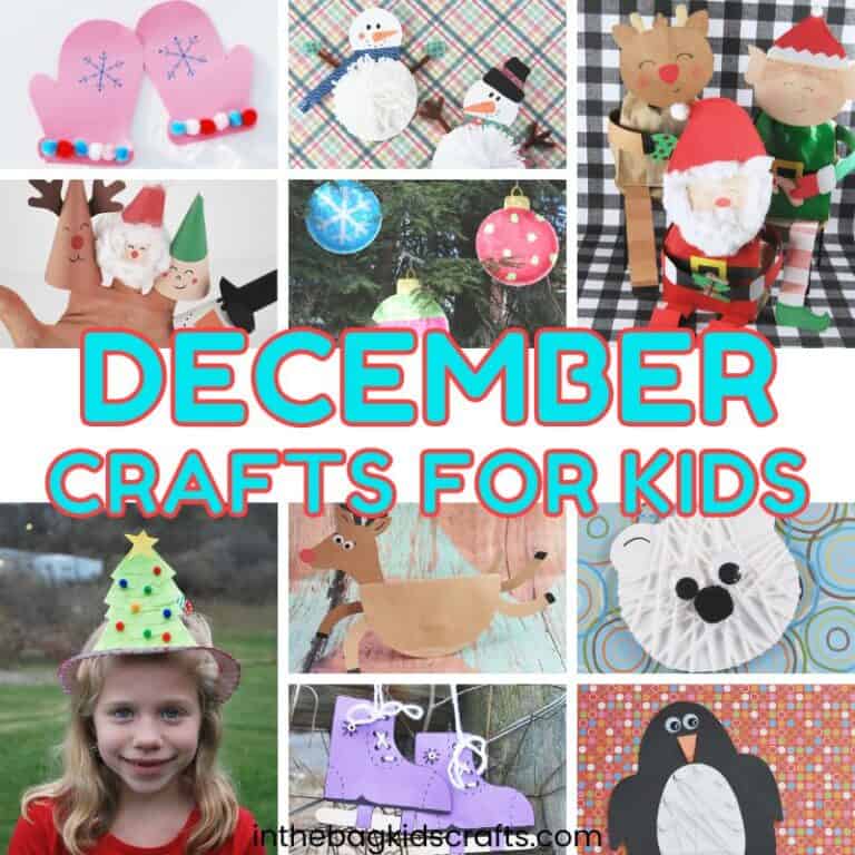 Collage of colorful and creative holiday-themed projects featuring easy crafts for kids, including winter crafts and Christmas crafts suitable for December activities.