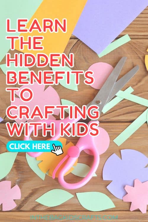 Kids' Craft supplies including scissors and paper cut into strips and flower shapes