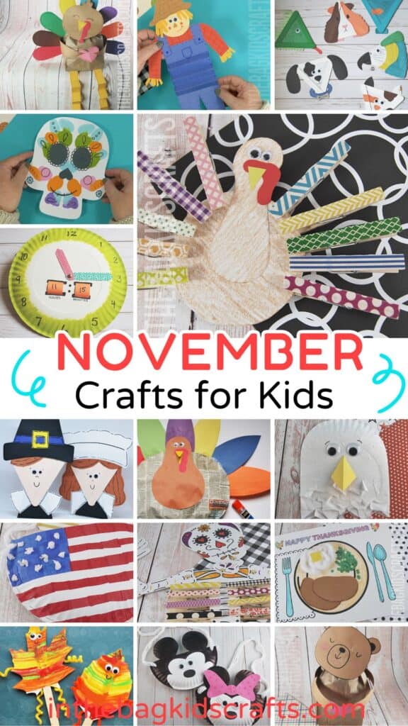 A colorful assortment of November crafts for kids, featuring easy and fun fall crafts, Thanksgiving crafts, and seasonal activities for creative play.