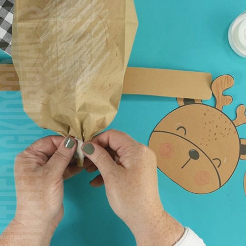 close up the top of the bag for your deer craft using scotch tape