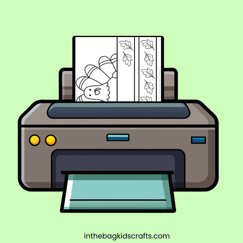 A colorful turkey craft for kids featuring a free printable hat design perfect for a fun Thanksgiving activity.  Step 1 printing 