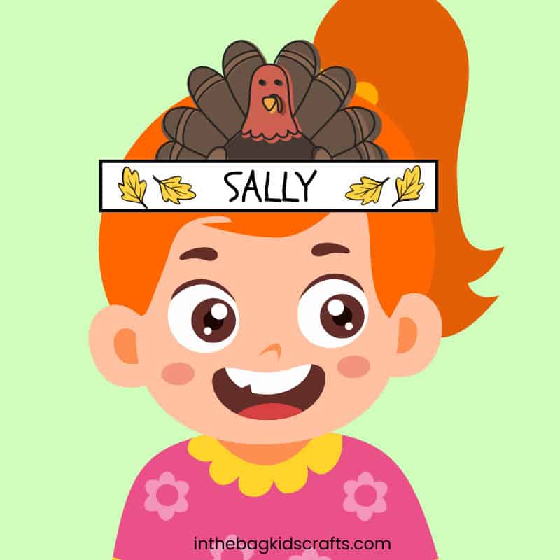 A colorful turkey craft for kids featuring a free printable hat design perfect for a fun Thanksgiving activity.  Step 4 wear the turkey hat