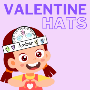 A colorful free printable hat decorated with hearts and birds, perfect for a Valentine's Day craft and fun Valentine's Day activity for kids.