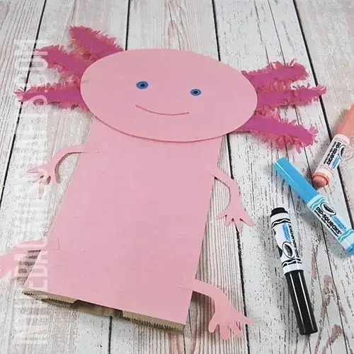 AXOLOTL PAPER CRAFT STEP 5 PAPER BAG PUPPET FOR KIDS