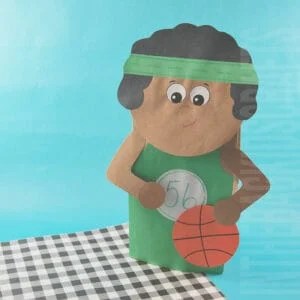 basketball craft paper bag puppet with free template