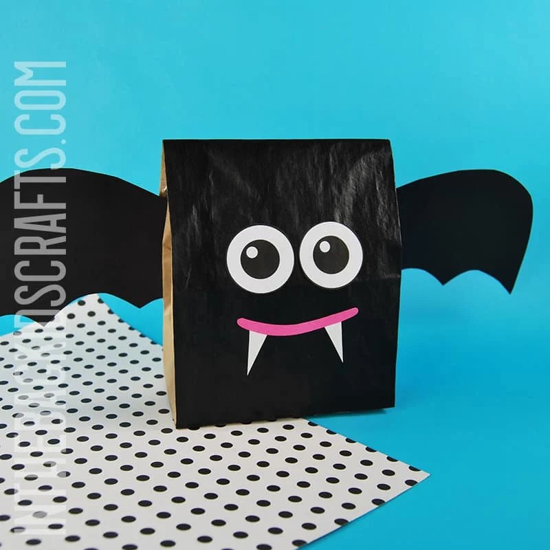 Bat Craft for Kids great as a Halloween craft made from paper lunch bag
