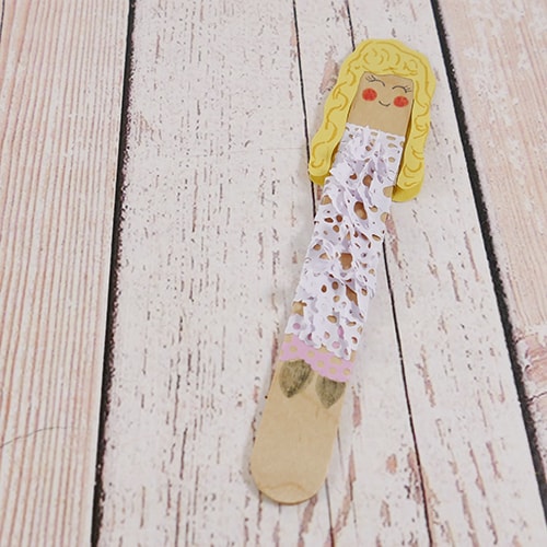 bride puppet with ruffled washi tape dress 