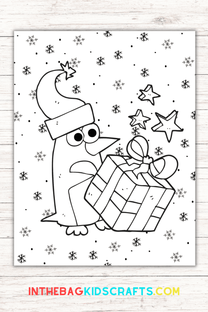 Printable Christmas Coloring Page with Penguin 