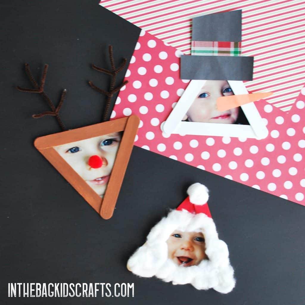 Easy Christmas frames for kids to make from popsicle sticks. 