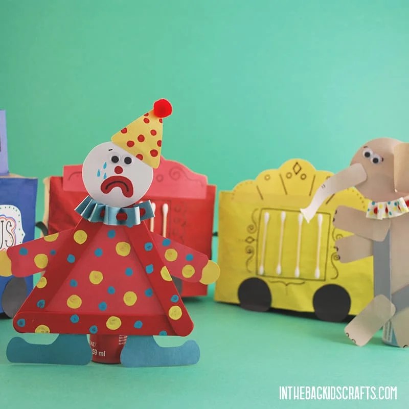 CIRCUS TRAIN CRAFT WITH CLOWN AND ELEPHANT