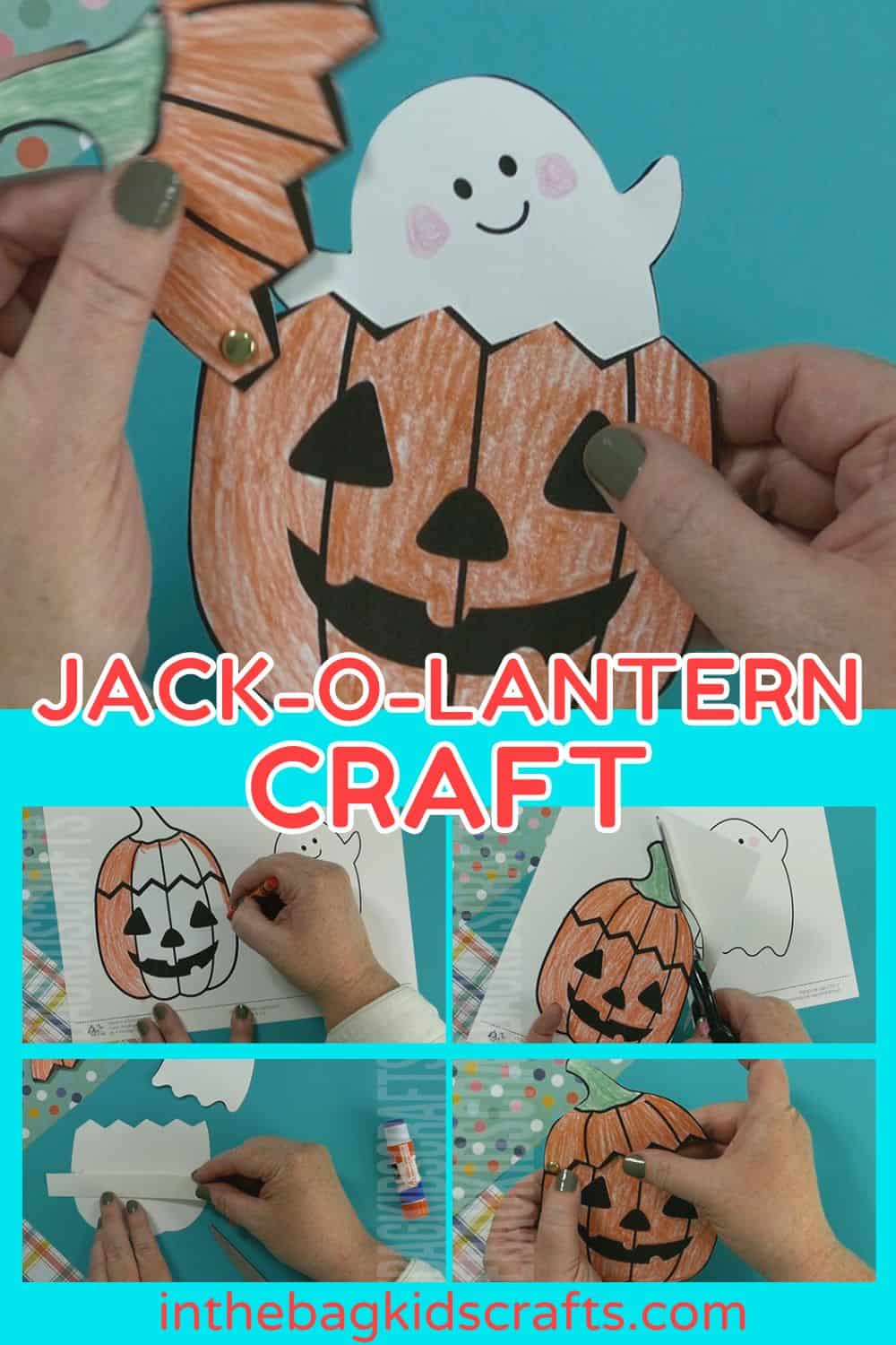 jack-o-lantern craft with ghost inside printable Halloween craft for kids 